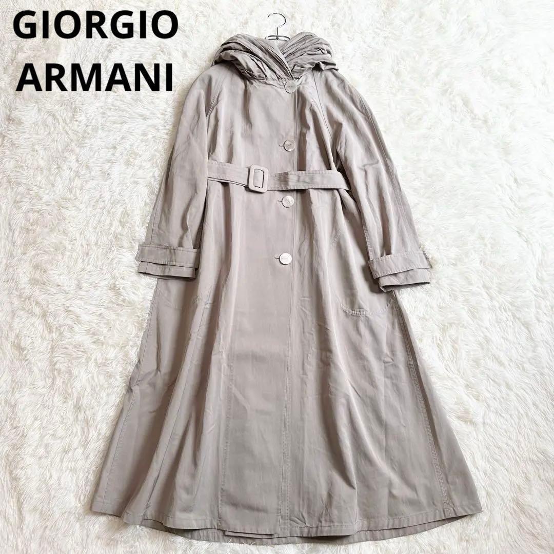 極美品 ジョルジオアルマーニ ベージュ フード付きロングコート 38
