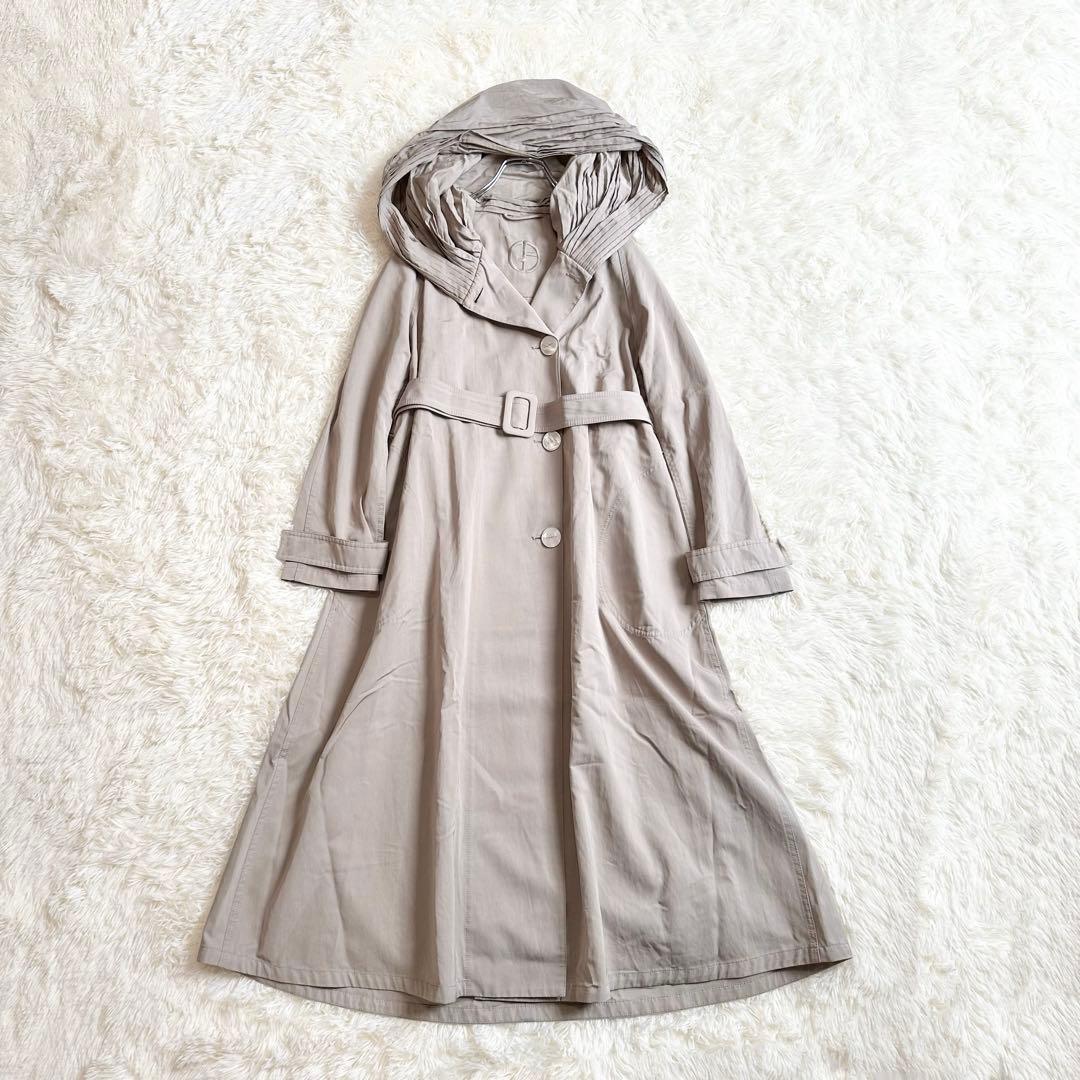 極美品 ジョルジオアルマーニ ベージュ フード付きロングコート 38