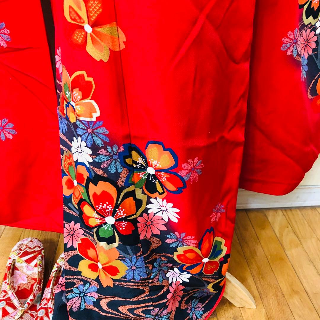 七五三 七歳‼️正絹豪華赤地桜金彩煌びやか極める‼️minkショール付完全フルセット
