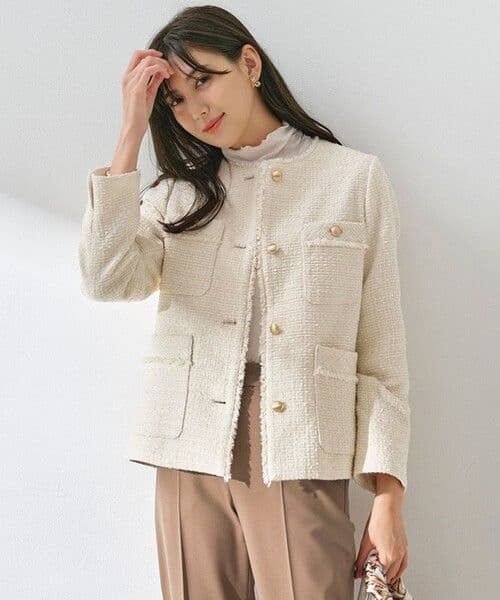 anysis ツイードノーカラーミドル ジャケット　アイボリー　サイズ3