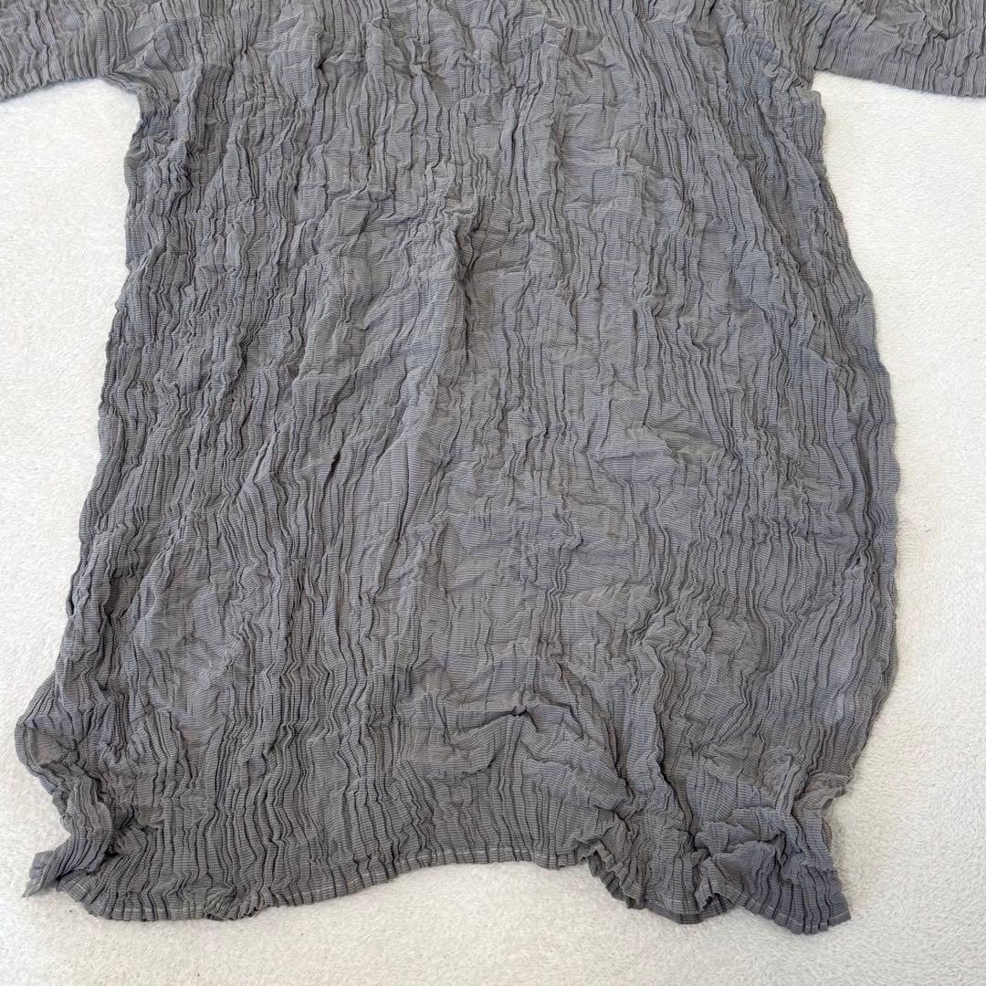 極美品✨ISSEY MIYAKE プリーツ　シルク　グレー　長袖　大きめサイズ