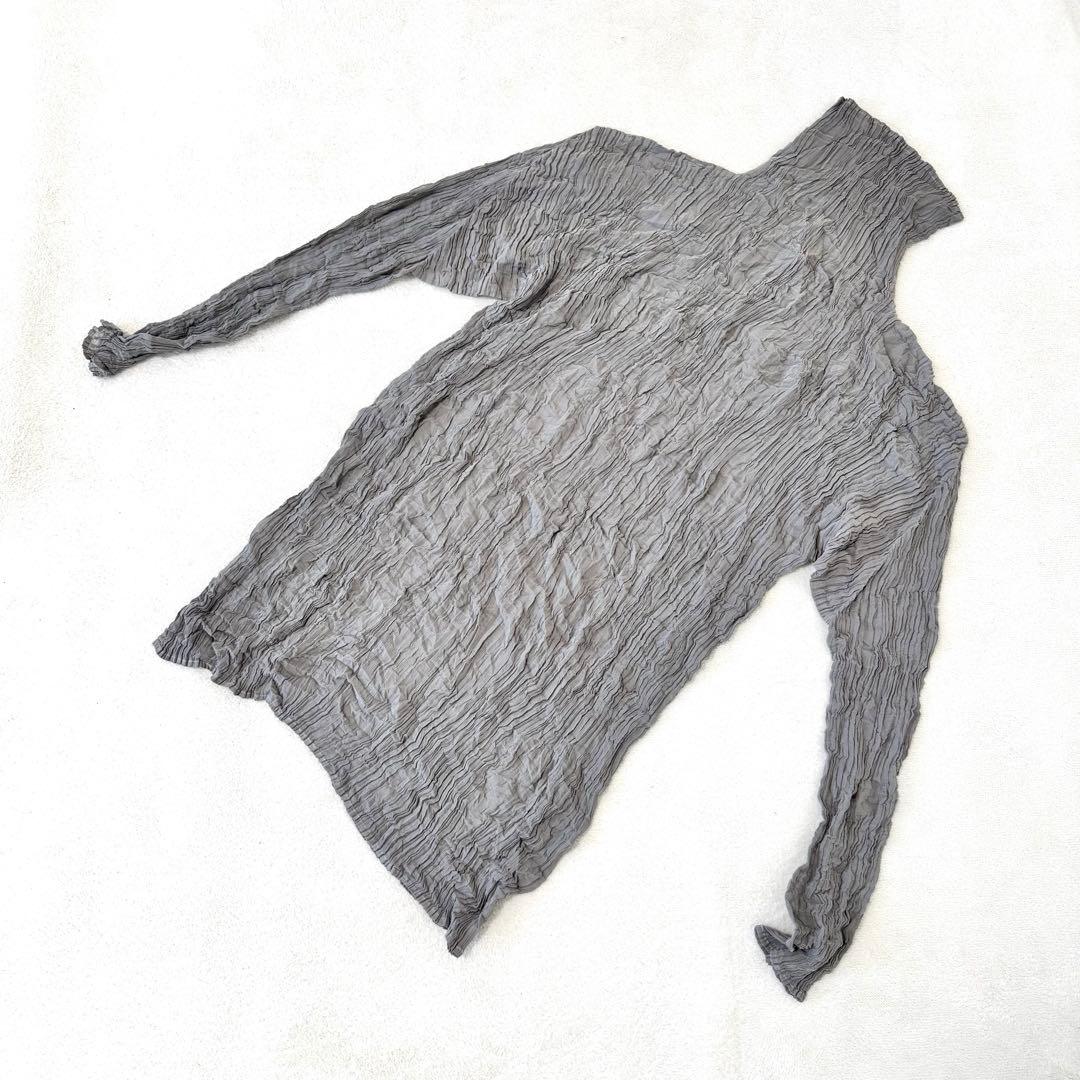 極美品✨ISSEY MIYAKE プリーツ　シルク　グレー　長袖　大きめサイズ