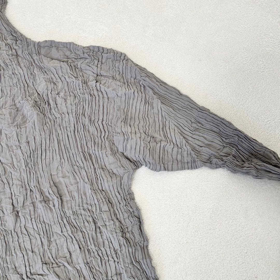 極美品✨ISSEY MIYAKE プリーツ　シルク　グレー　長袖　大きめサイズ