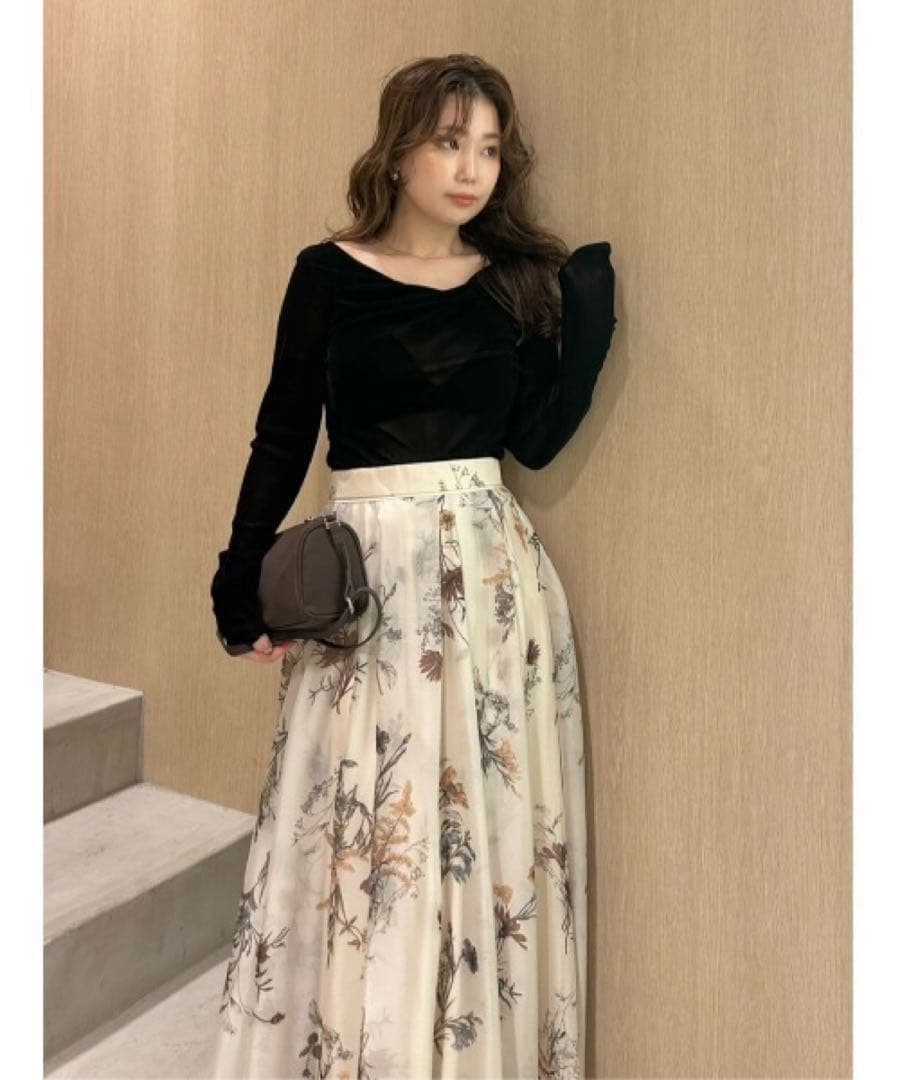 【美品】アシメドレープフロッキーチュールトップス ブラック フレイアイディー