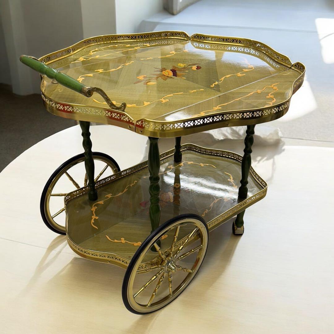 アンティーク　キッチンワゴン　バタフライテーブル　キャスター付