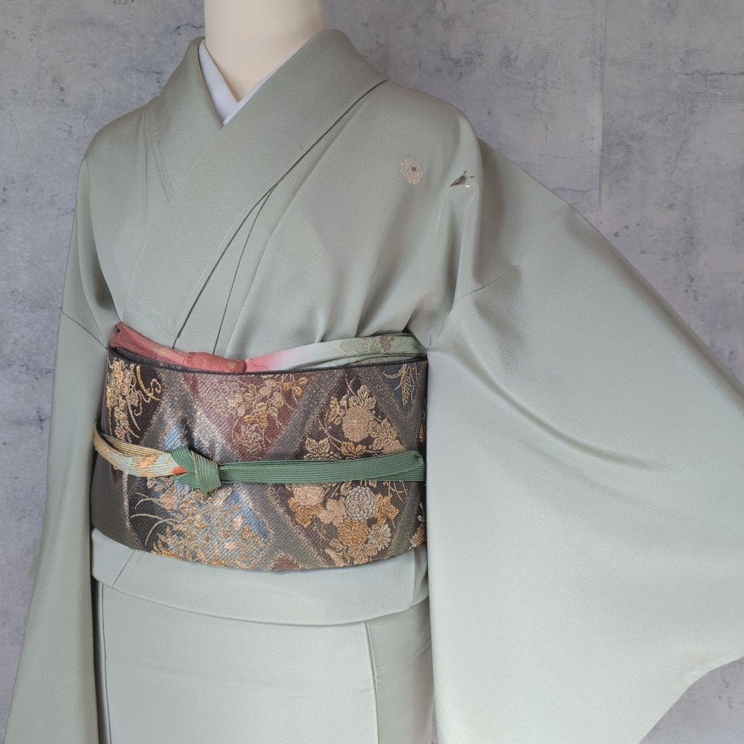 訪問着　フルセット　付け下げ　着物　正絹　刺繍　シンプル　爽やか　しつけ糸　A1