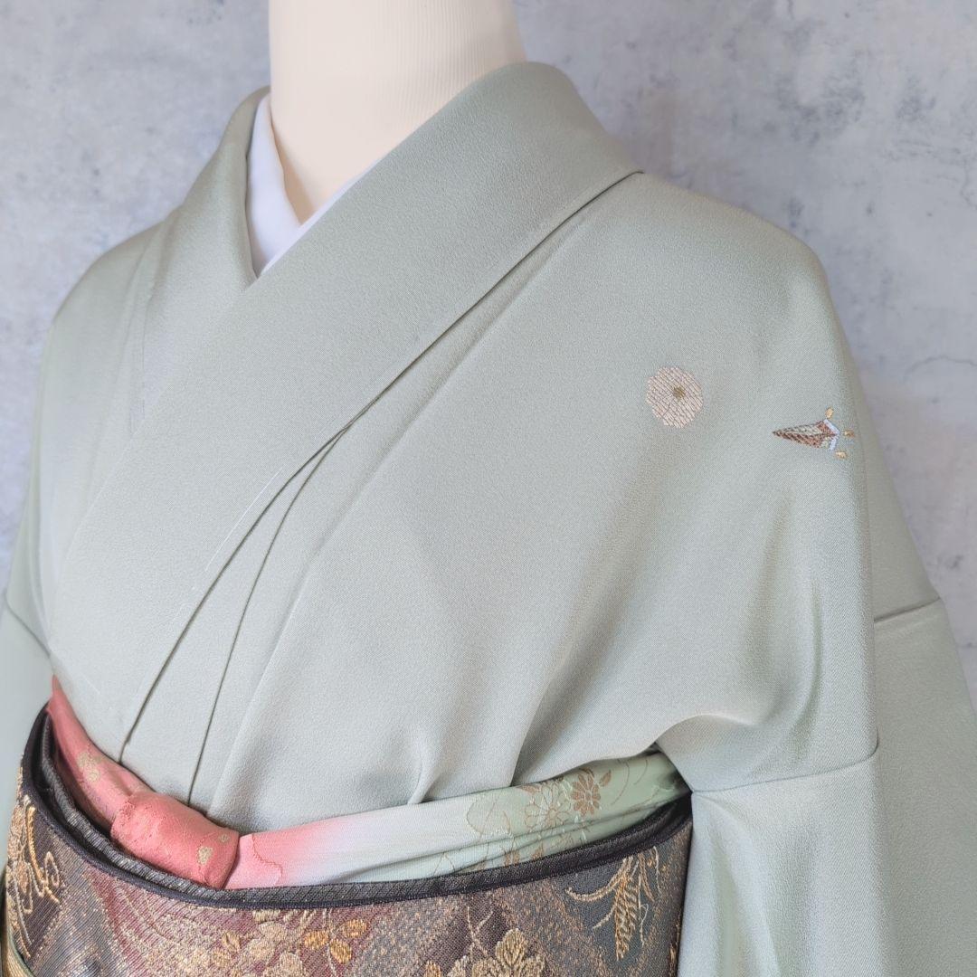 訪問着　フルセット　付け下げ　着物　正絹　刺繍　シンプル　爽やか　しつけ糸　A1