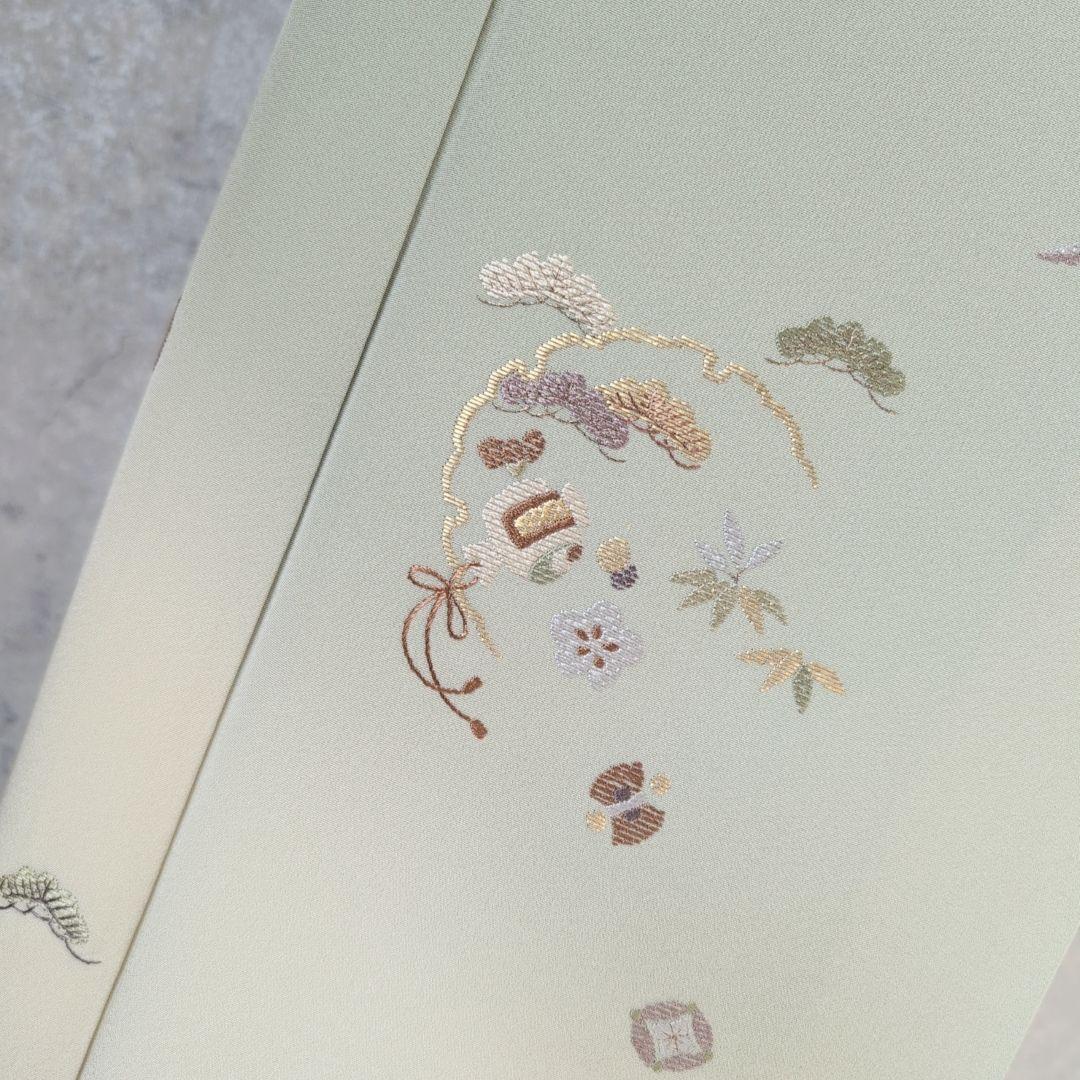 訪問着　フルセット　付け下げ　着物　正絹　刺繍　シンプル　爽やか　しつけ糸　A1