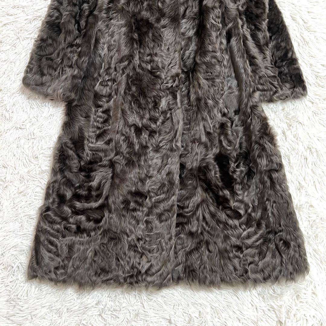 エンバ EMBA 毛皮コート リアルファー ロング カラクルラム グレー L