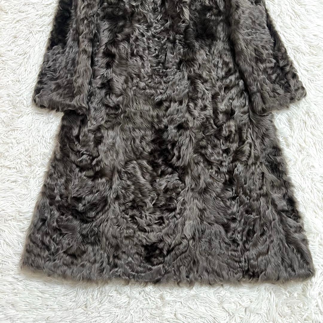 エンバ EMBA 毛皮コート リアルファー ロング カラクルラム グレー L