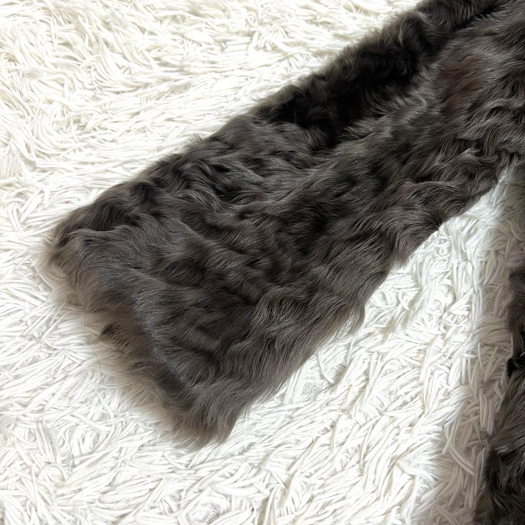 エンバ EMBA 毛皮コート リアルファー ロング カラクルラム グレー L