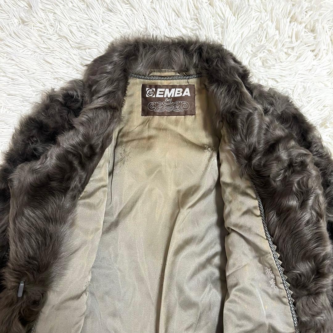 エンバ EMBA 毛皮コート リアルファー ロング カラクルラム グレー L