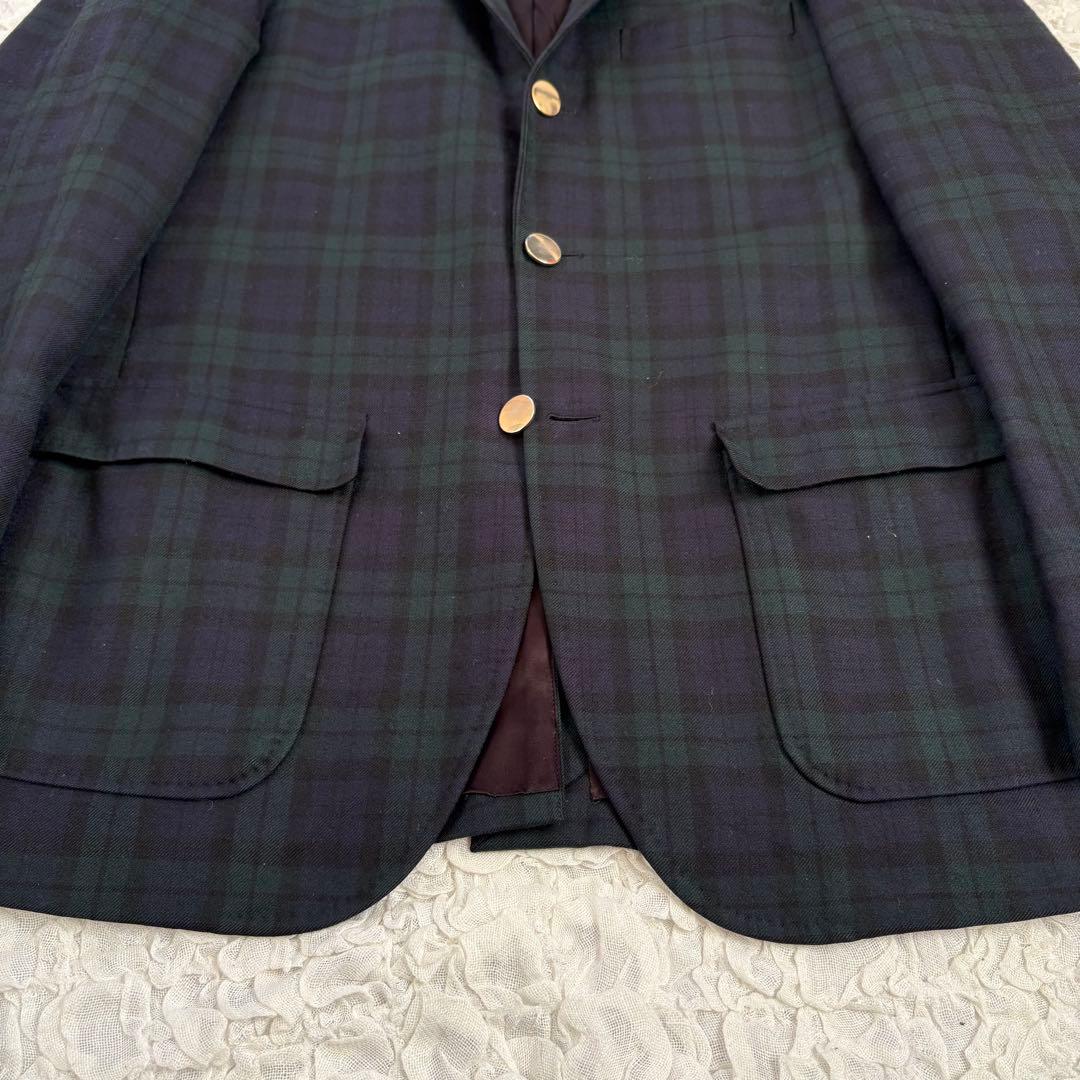 EDIFICEブラックウォッチ柄金ボタンブレザージャケット段返り3ボタン