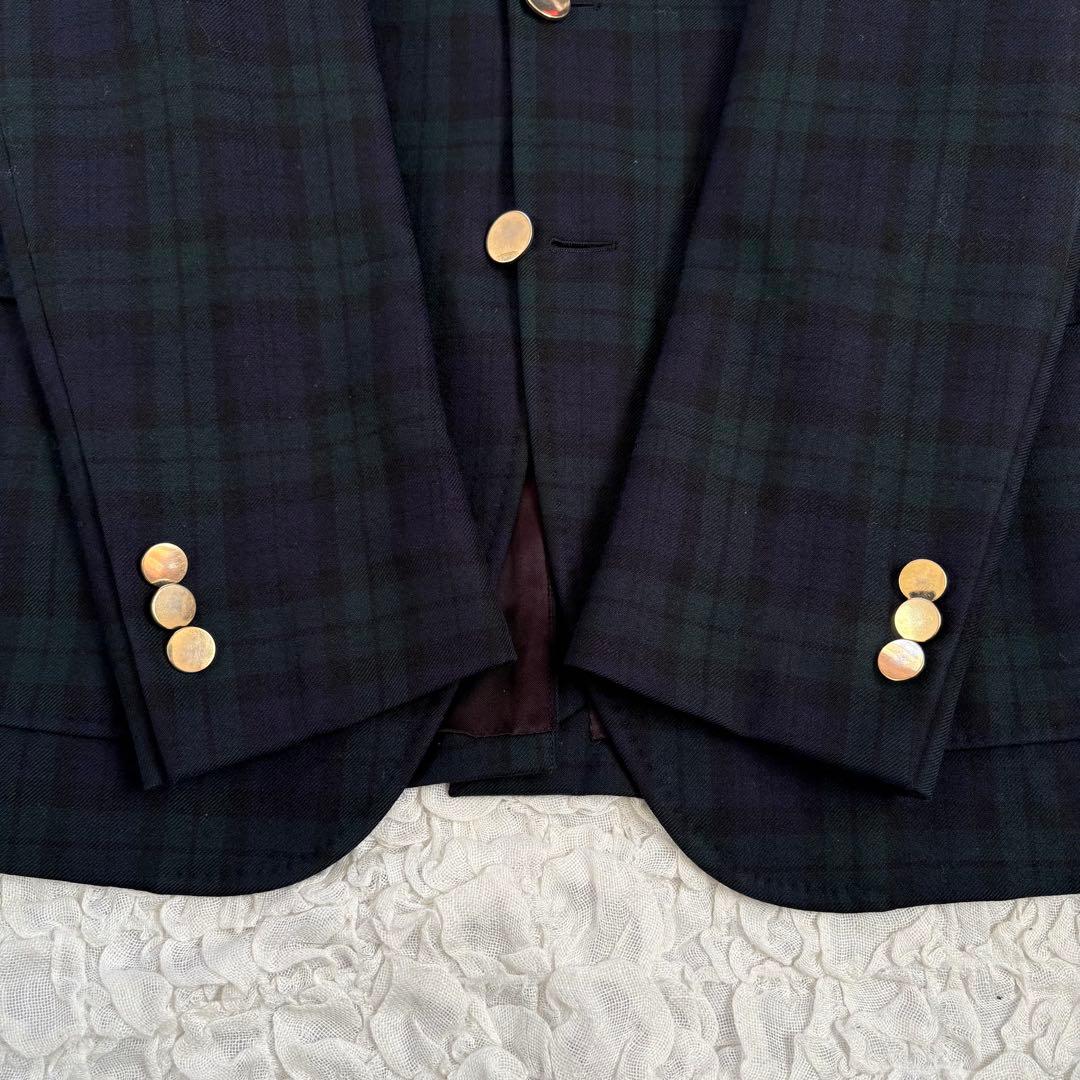 EDIFICEブラックウォッチ柄金ボタンブレザージャケット段返り3ボタン