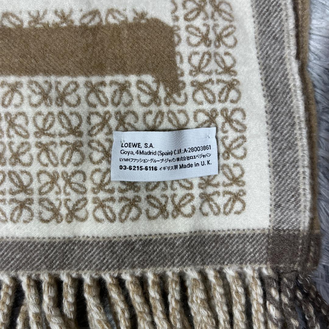 [大人気]　ロエベ　アナグラムパッチストール　総柄　ウール　フリンジ　マフラー