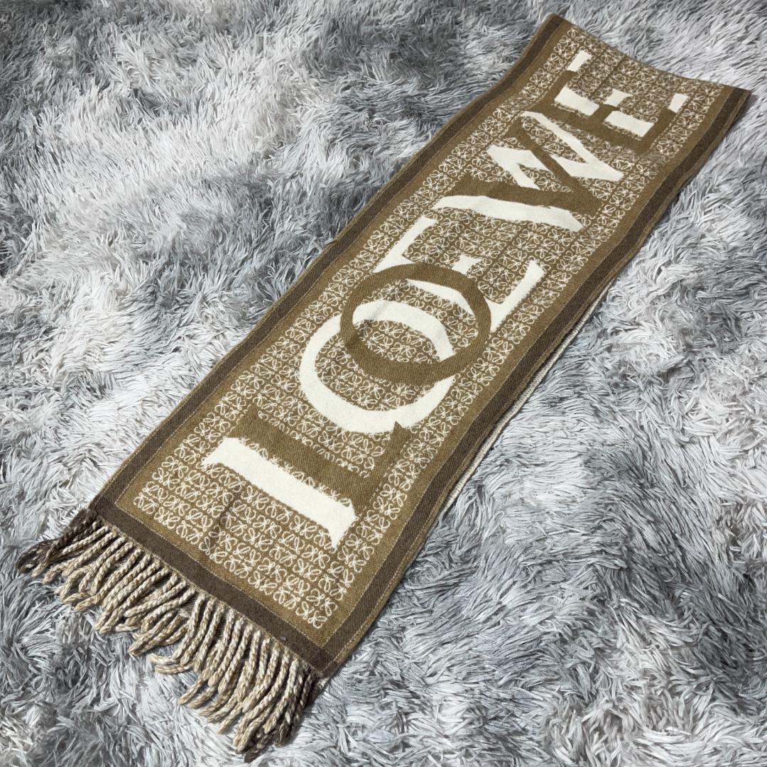 [大人気]　ロエベ　アナグラムパッチストール　総柄　ウール　フリンジ　マフラー