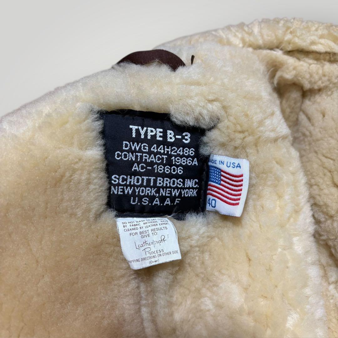 美品・40 Schott ショット　B-3 リアムムートン　フライトジャケット