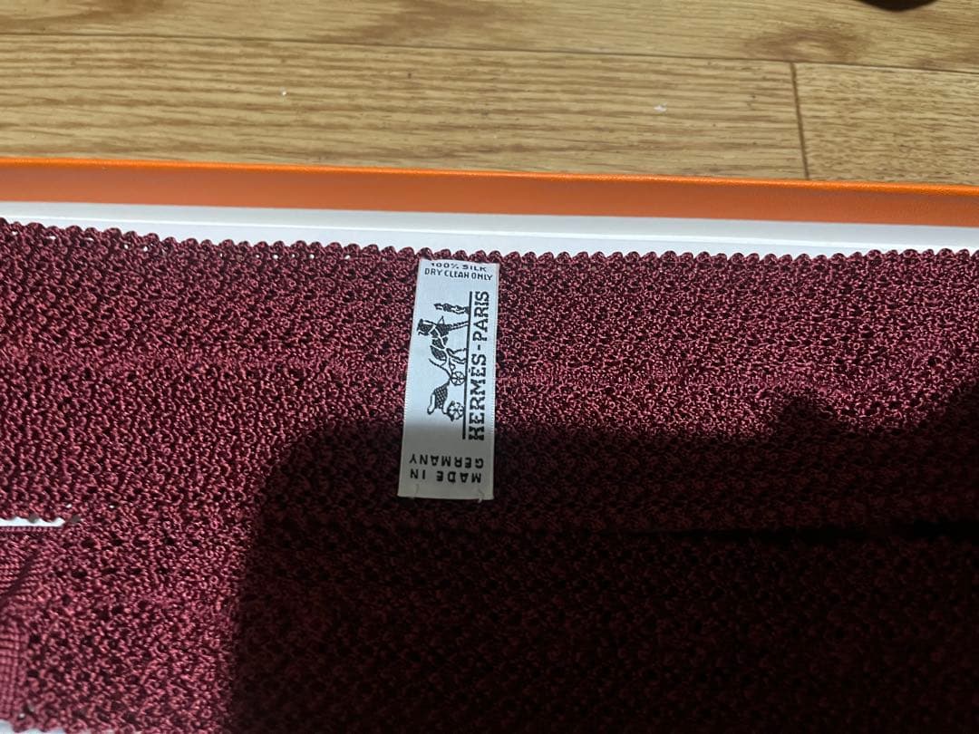 エルメス　ネクタイ　ニットタイ　ワインレッド　H柄　ウール