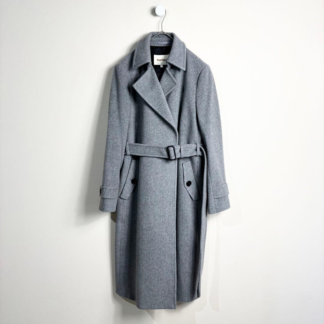 【カシミヤ混】ポールスチュアート　ウールトレンチコート　ベルト付　グレー　8