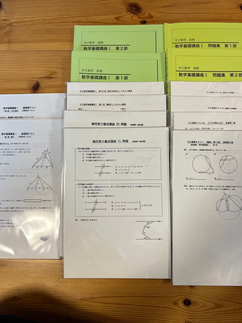 鉄緑会 中2数学テキスト・問題集・テキスト解答・各種テストプリントセット