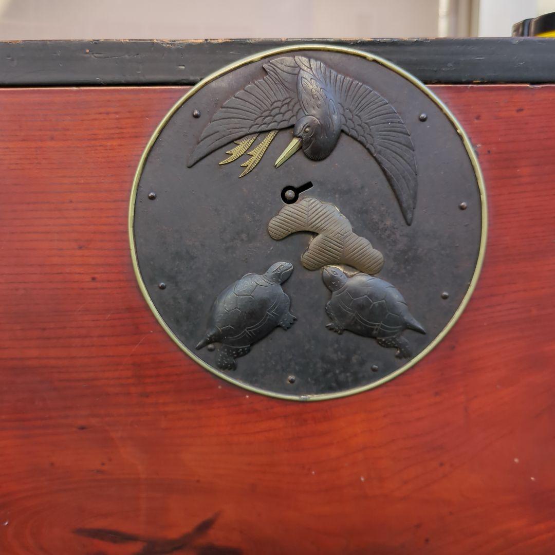 骨董 アンティーク 箪笥 金具 台 飾り台 テレビ台 鶴亀 松細工 2段