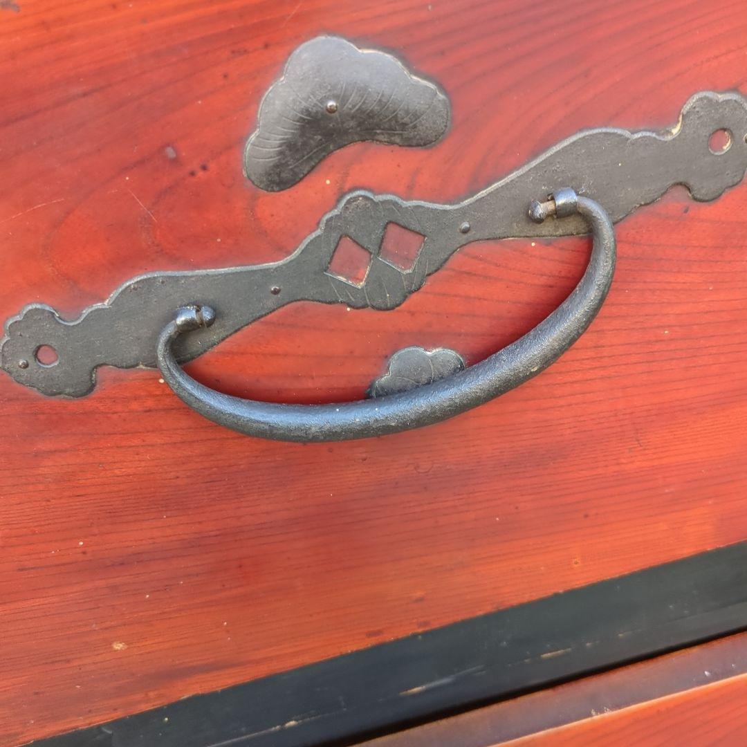 骨董 アンティーク 箪笥 金具 台 飾り台 テレビ台 鶴亀 松細工 2段