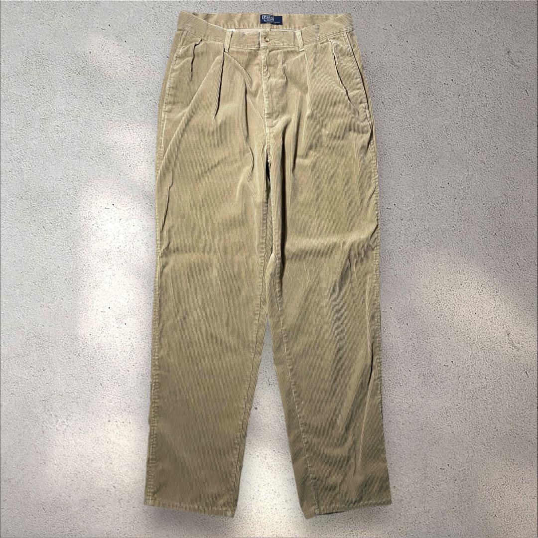 USA製90sラルフローレン太畝コーデュロイパンツW33スクエアタグアンドリュー