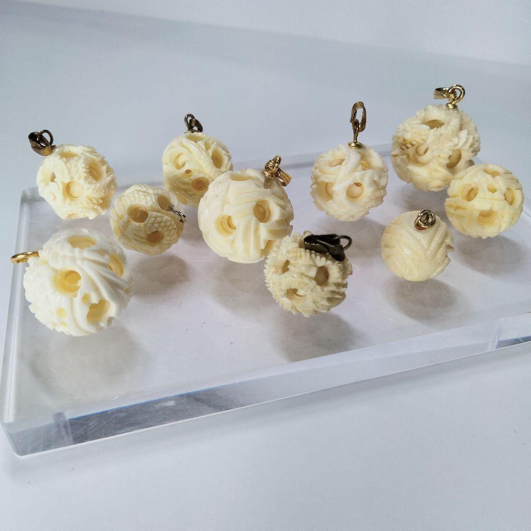 Y1253-1 高級彫刻 天球 ペンダントトップ 10点 総重量28.9ｇ