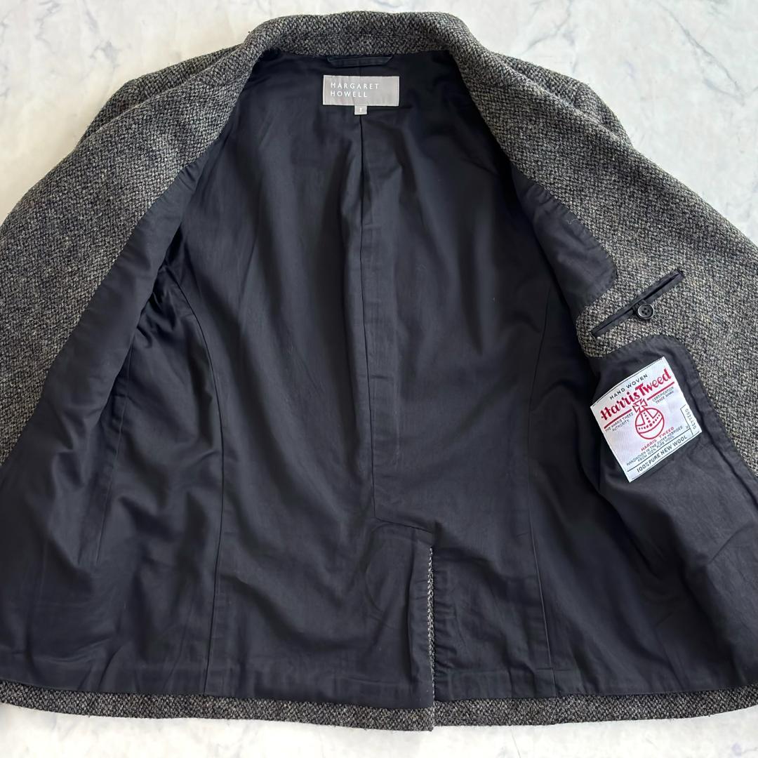 マーガレットハウエル ハリスツイード テーラードジャケット グレー系 Ⅱ tn1