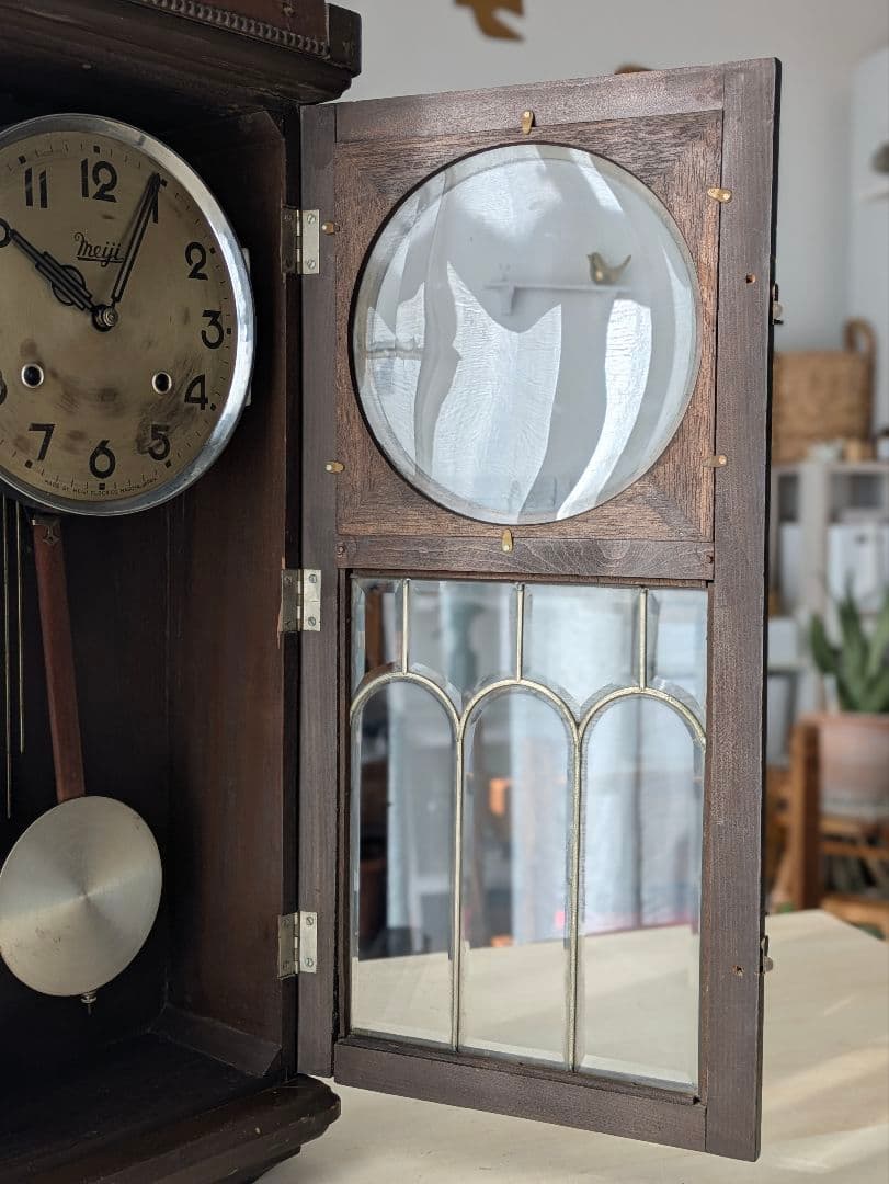 木製　アンティーク　昭和レトロ　柱時計　振り子時計　ゼンマイ式　壁掛け時計