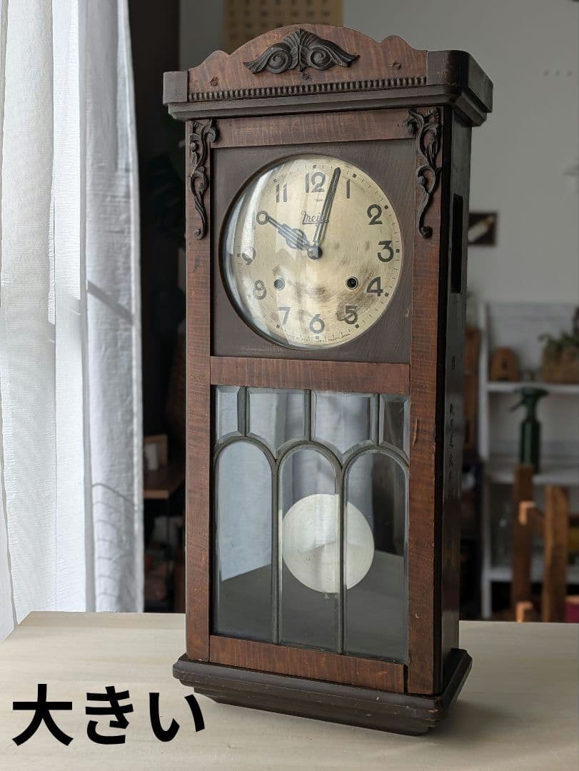 木製　アンティーク　昭和レトロ　柱時計　振り子時計　ゼンマイ式　壁掛け時計