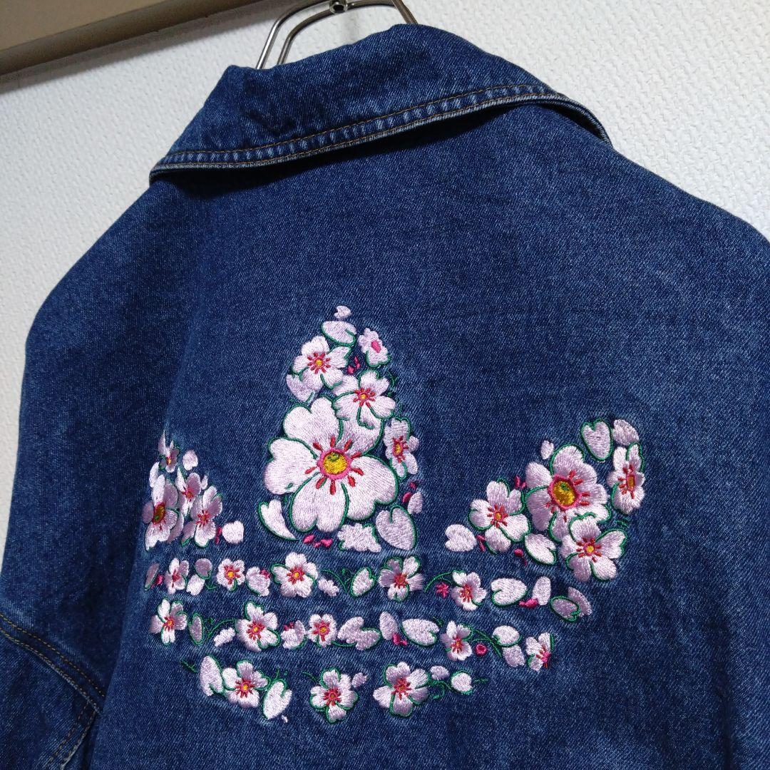 美品　アディダス　オリジナルス　デニム　花柄　刺繍　ジャケット　Gジャン