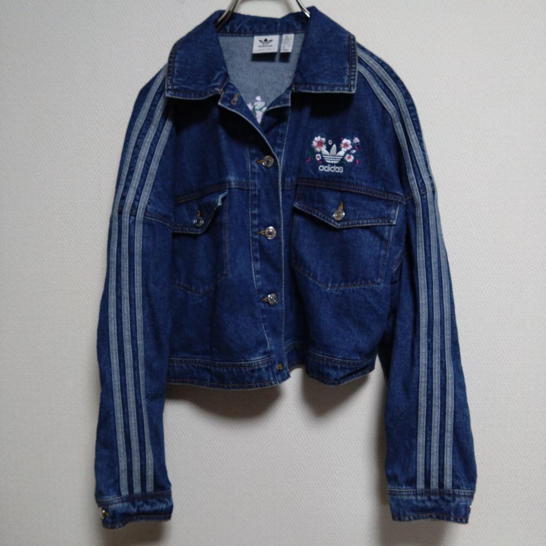 美品　アディダス　オリジナルス　デニム　花柄　刺繍　ジャケット　Gジャン