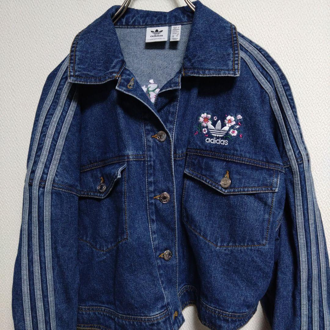 美品　アディダス　オリジナルス　デニム　花柄　刺繍　ジャケット　Gジャン