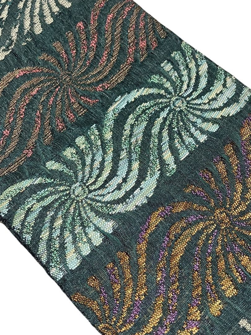 となみ織物 京小袋 半幅 正絹 櫛織花文 リバーシブル 証紙 未使用 イ5573