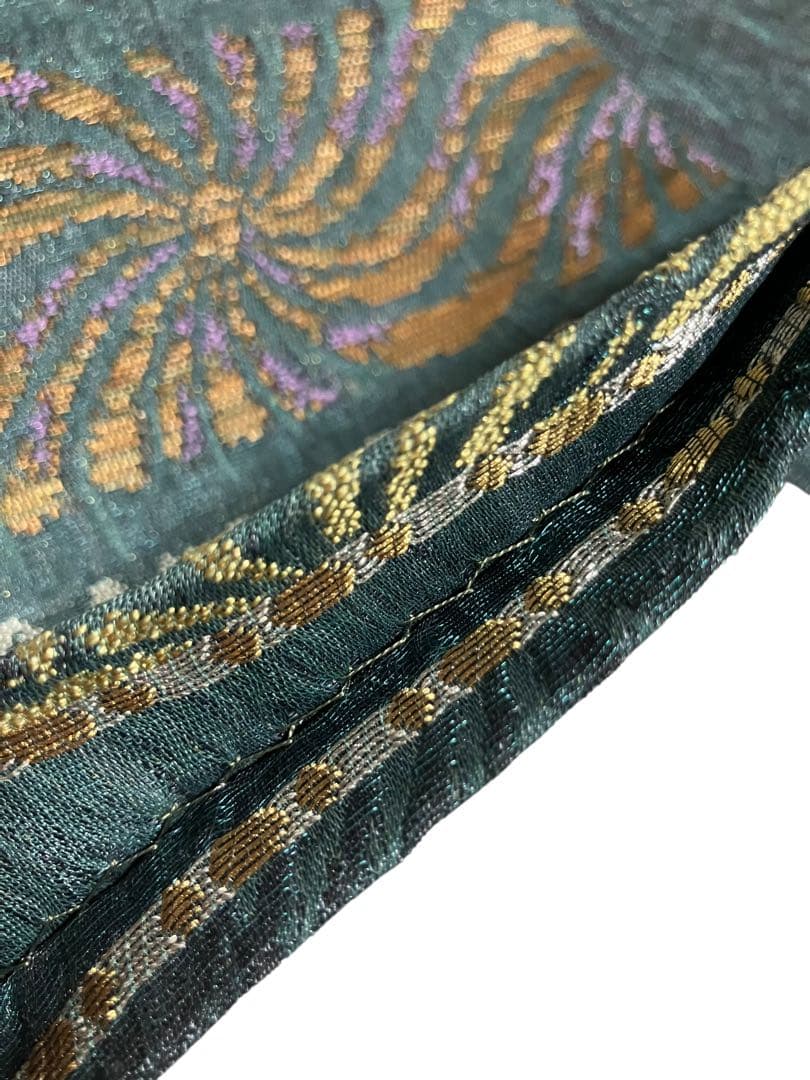 となみ織物 京小袋 半幅 正絹 櫛織花文 リバーシブル 証紙 未使用 イ5573