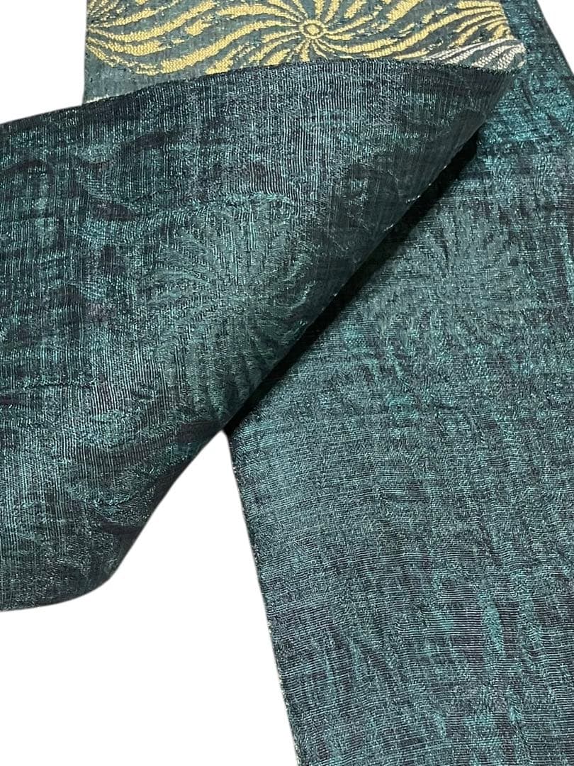 となみ織物 京小袋 半幅 正絹 櫛織花文 リバーシブル 証紙 未使用 イ5573