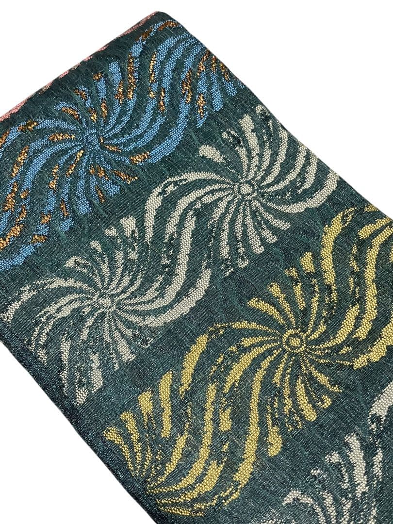 となみ織物 京小袋 半幅 正絹 櫛織花文 リバーシブル 証紙 未使用 イ5573