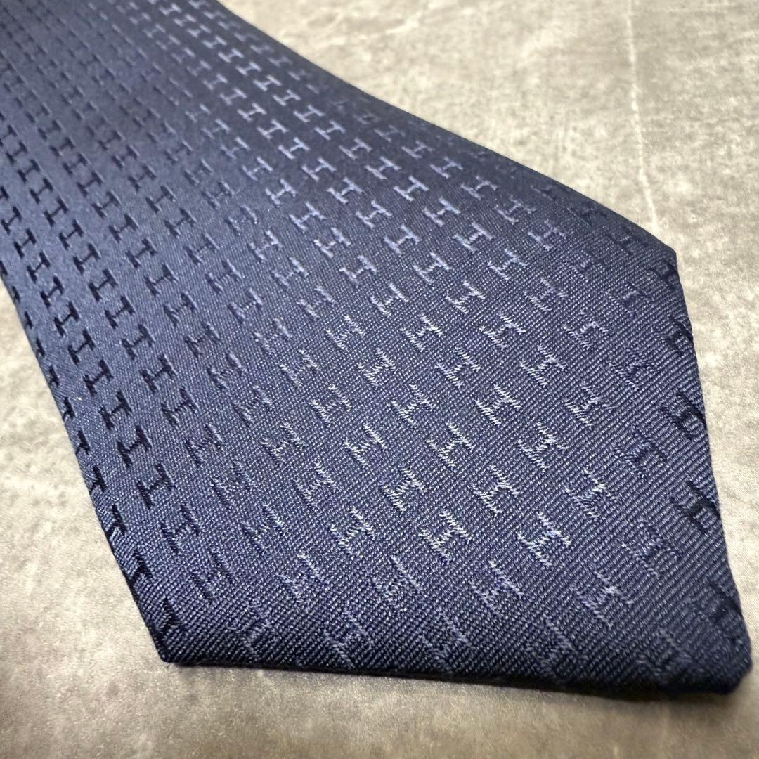 HERMES エルメス ネクタイ ネイビー ファソネ H柄 定番 王道 現行