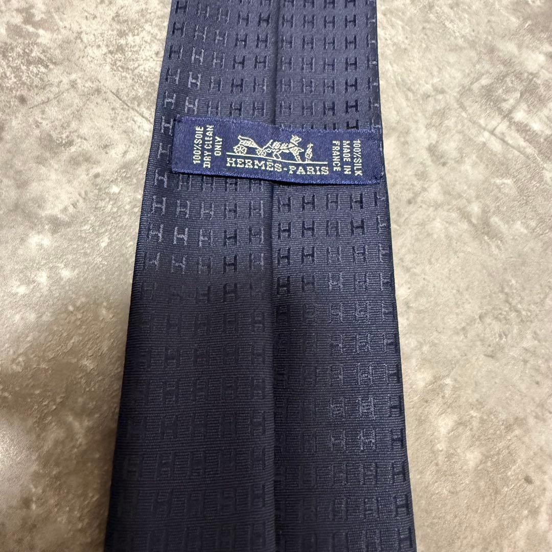 HERMES エルメス ネクタイ ネイビー ファソネ H柄 定番 王道 現行