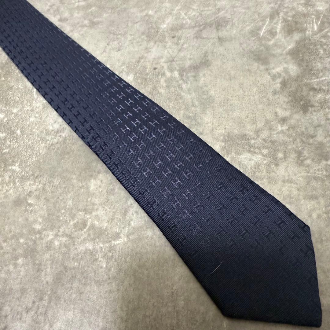 HERMES エルメス ネクタイ ネイビー ファソネ H柄 定番 王道 現行