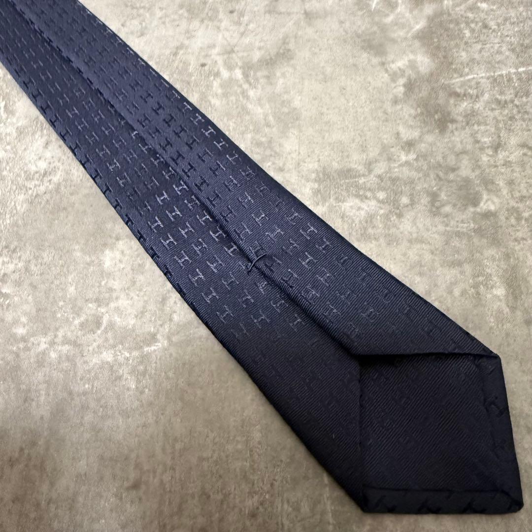 HERMES エルメス ネクタイ ネイビー ファソネ H柄 定番 王道 現行