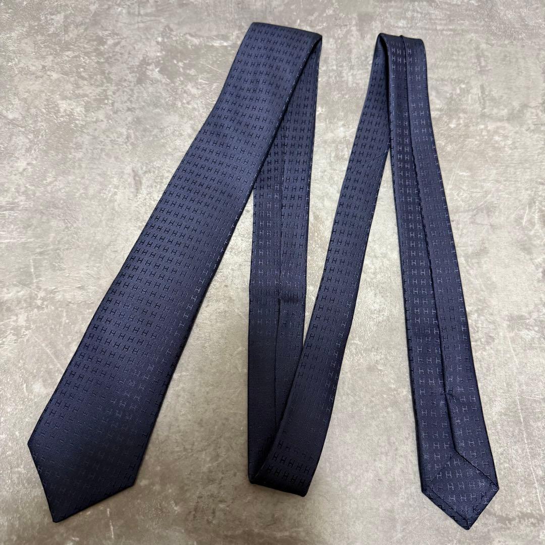 HERMES エルメス ネクタイ ネイビー ファソネ H柄 定番 王道 現行