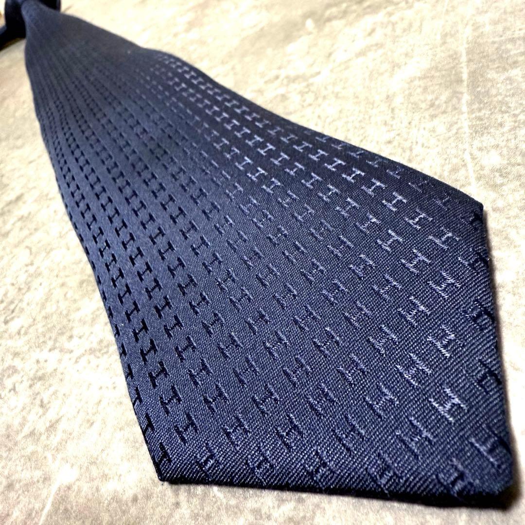 HERMES エルメス ネクタイ ネイビー ファソネ H柄 定番 王道 現行
