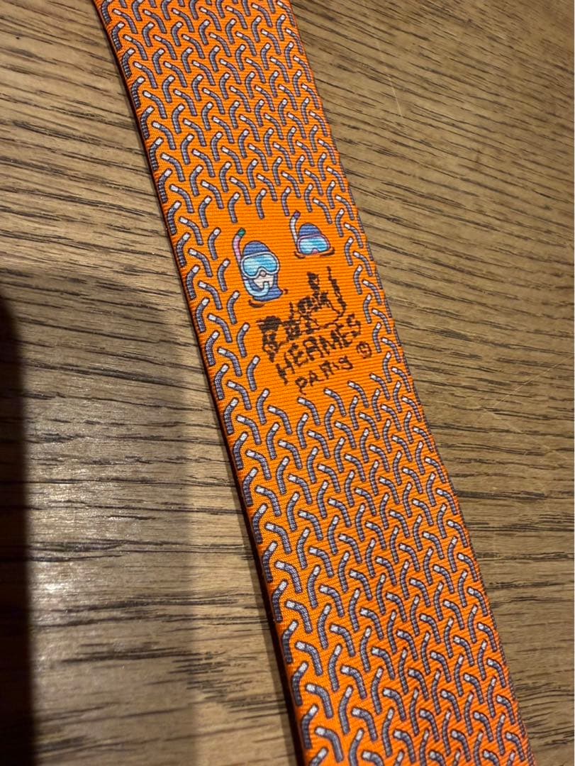 【新品未使用】HERMES エルメスネクタイ オレンジ 波模様 ポイント3 現行