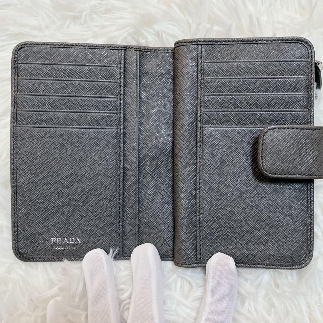 美品 正規品 PRADA サフィアーノ 1ML225 グレー 灰 二つ折り