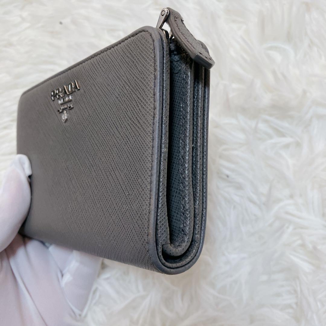 美品 正規品 PRADA サフィアーノ 1ML225 グレー 灰 二つ折り