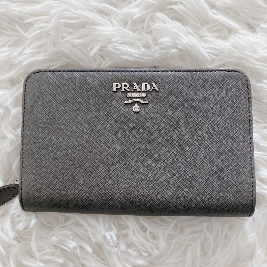美品 正規品 PRADA サフィアーノ 1ML225 グレー 灰 二つ折り