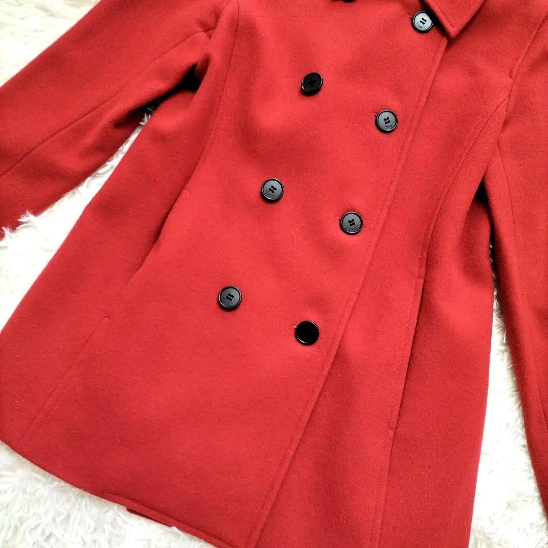美品✨モラビト　ウール100%コート　ミドル丈　ピーコート　ダブル 　レッド　M