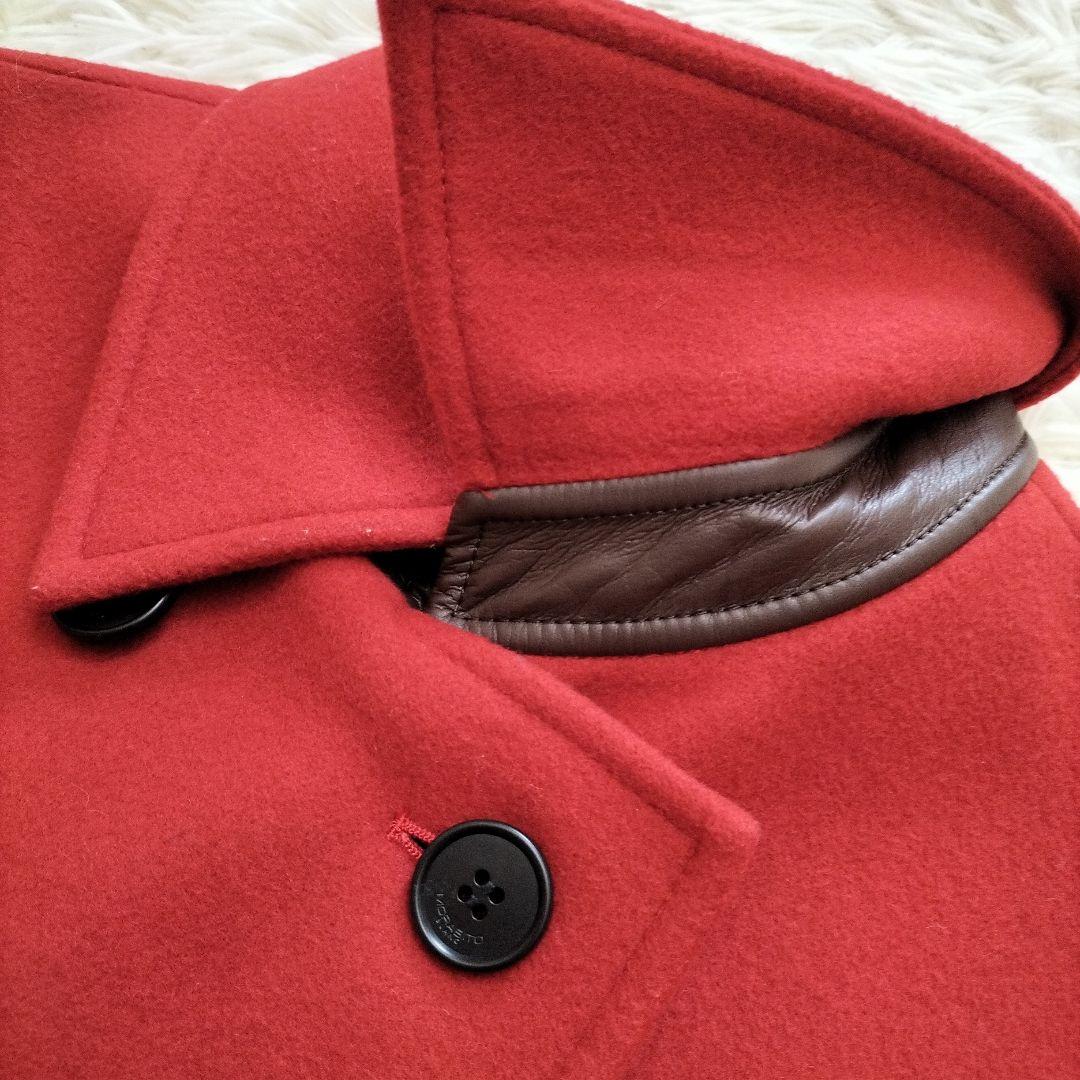 美品✨モラビト　ウール100%コート　ミドル丈　ピーコート　ダブル 　レッド　M